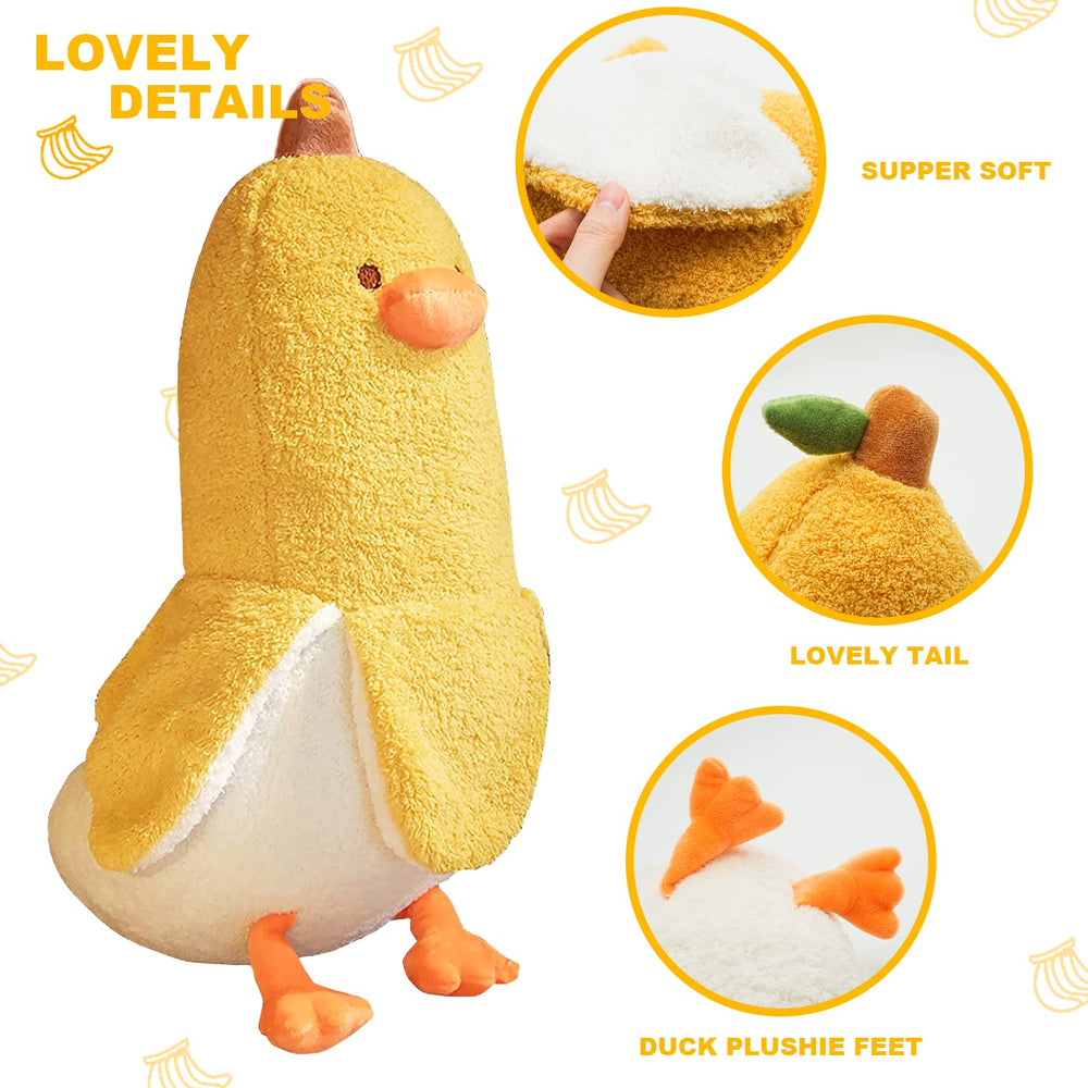 PEACH CAT Banana Duck plush on sofa for comfy lounging.