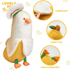 PEACH CAT banana duck plush pillow chef hat detail adds playful charm
