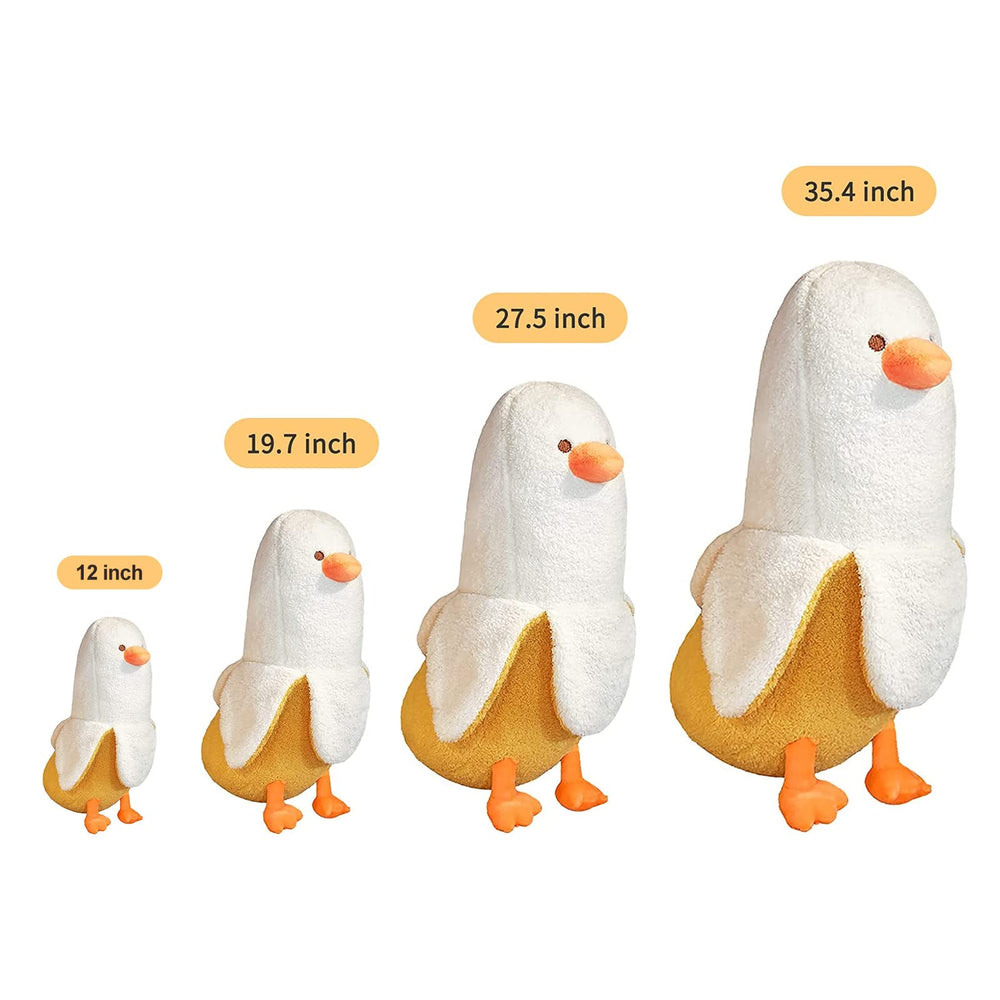 PEACH CAT Banana Duck Plush Toy, side view, portable comfort for home and travel.