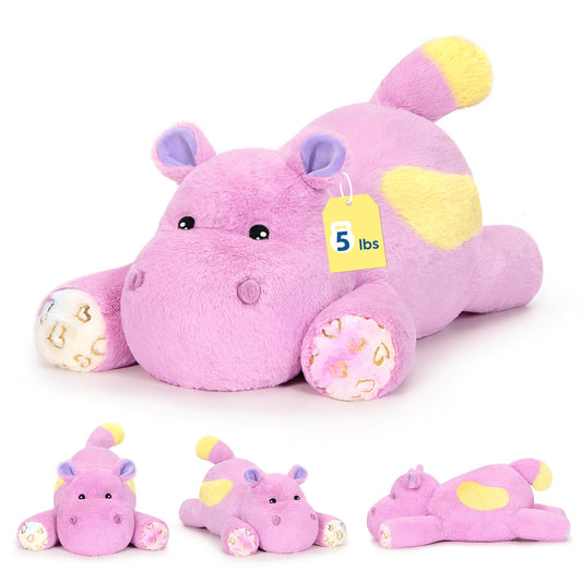 PEACH CAT hippo weighted stuffed animal front view offers cozy reading cuddle