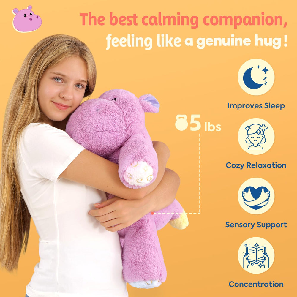 PEACH CAT hippo weighted stuffed animal hearts pattern adds whimsy
