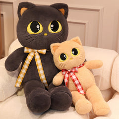 Peach Cat 23.6-inch grey plush, close-up fabric detail for tactile appeal