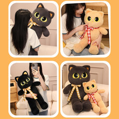 Peach Cat large grey plush in a cozy bedroom setting, inviting relaxation