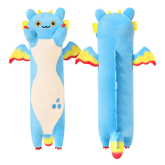 PEACH CAT long dragon cat plush front view in soft blue for cuddling