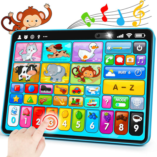 Peacurh tablet front view with colorful icons for early language exploration