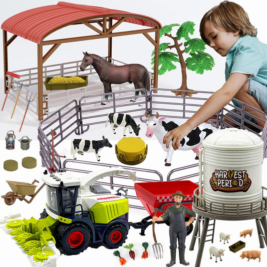 Peagprav farm animals toy set with trailer for imaginative farm play