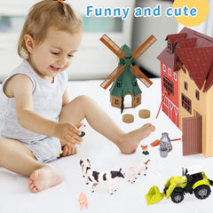 Peagprav farmer and fence figures supporting cooperative family play.