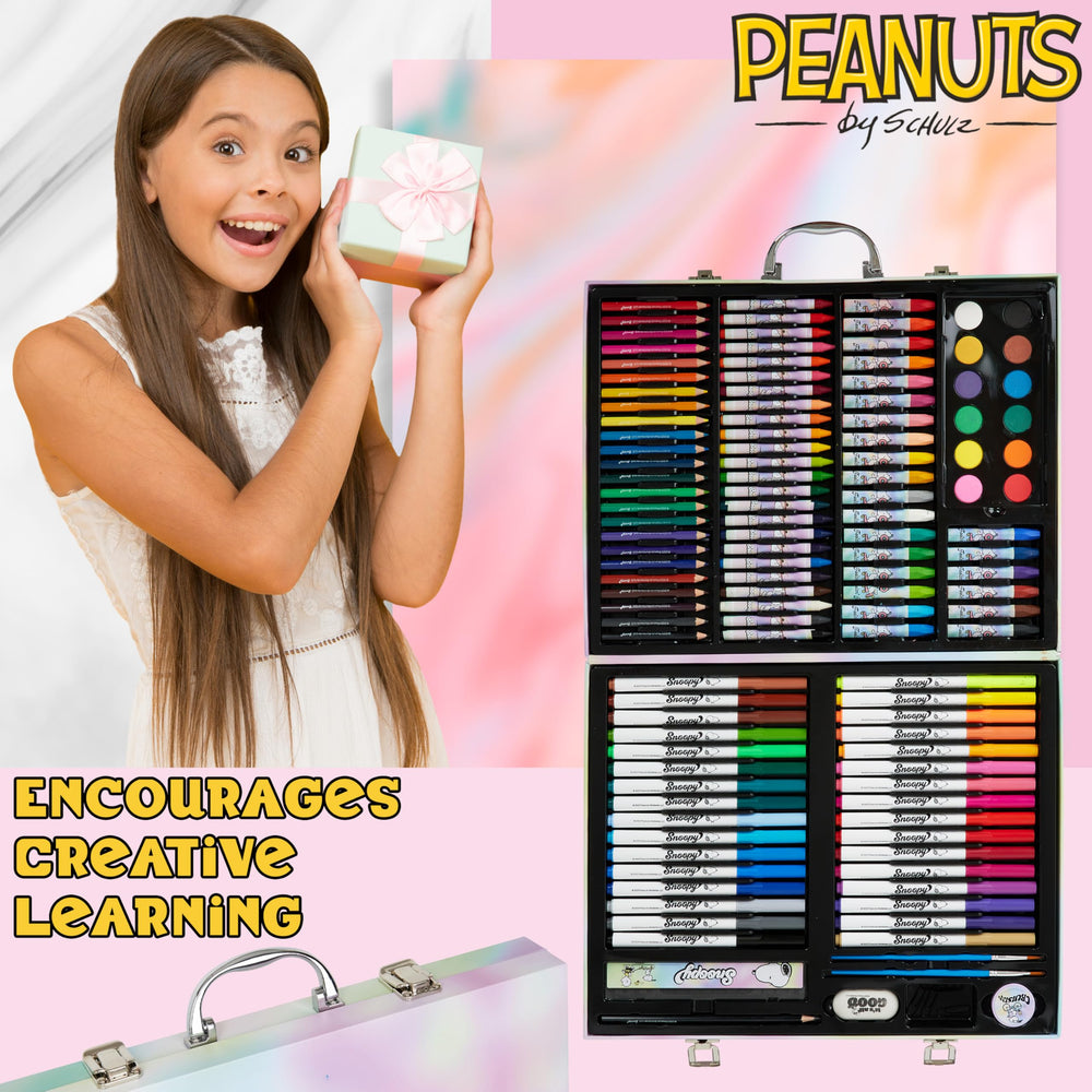 Peanuts Snoopy Inspiration Art Case paints and brushes enabling playful washes and textures.
