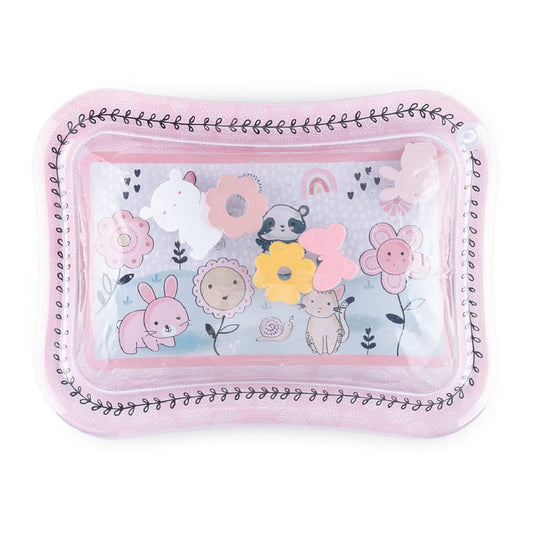 The Peanutshell Happy Garden tummy time water mat with floating animals for baby sensory play.