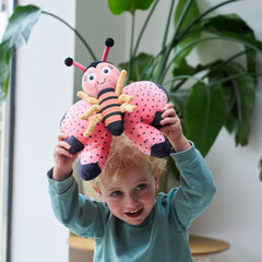 Pebbles the Butterfly features vibrant colors and textured wings for visual detail.