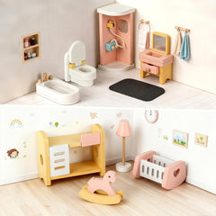Peccvon 35PCS dollhouse nursery with crib and rocking chair for gentle storytelling