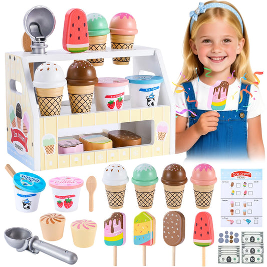 Peccvon wooden ice cream stand with popsicle display sparks imaginative play and fine motor development.