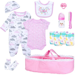 Pedolltree pink dot bassinet: sturdy doll cradle for playtime