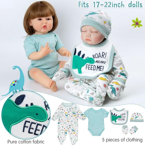 Pedolltree blue dinosaur bib complements dress-up and pretend meals.