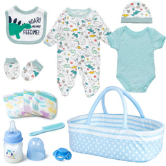 Pedolltree blue dot bassinet for 17-22 inch dolls keeps accessories organized during play.