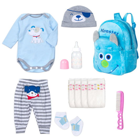 Pedolltree blue puppy backpack for reborn dolls with spacious storage for accessories