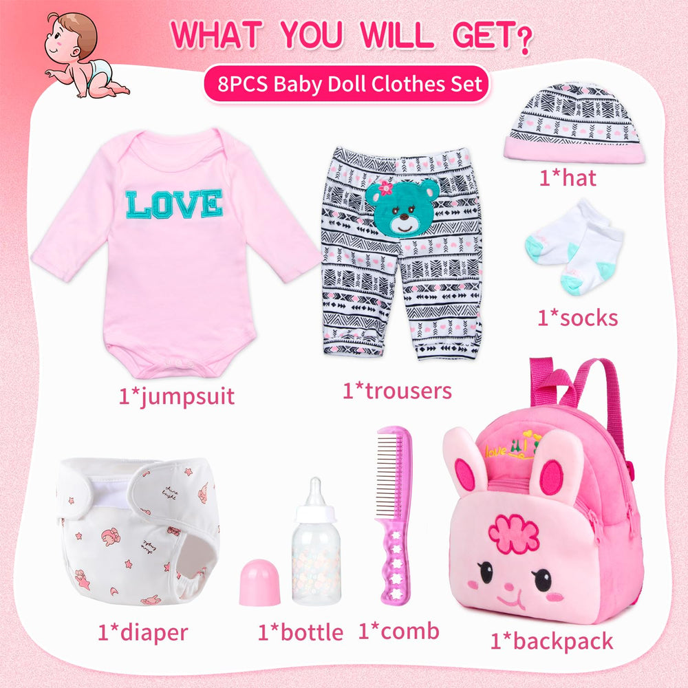 Pedolltree doll hat paired with pink outfits for newborn-style looks