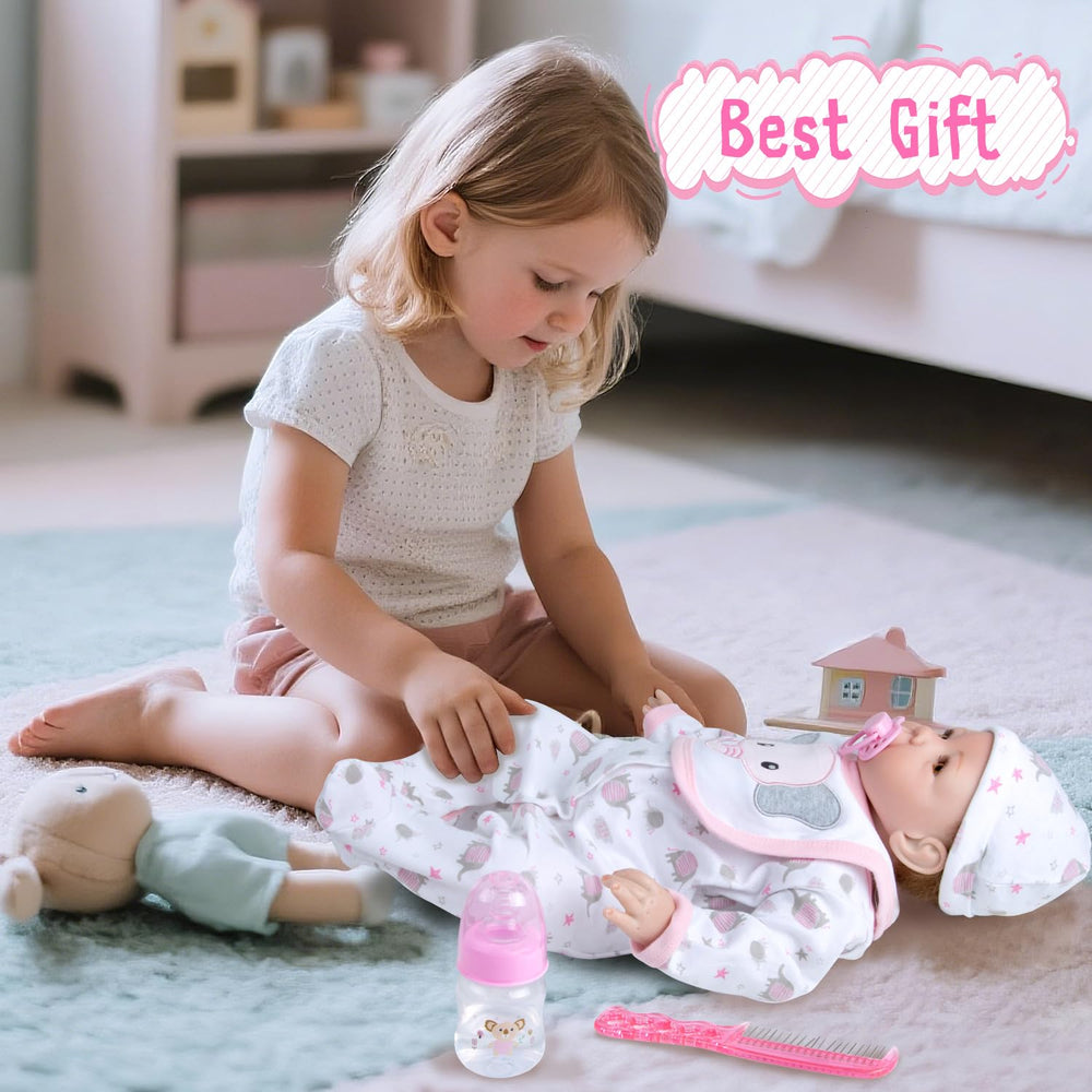 Pedolltree feeding bottle, comb, and pacifier add realistic care moments.