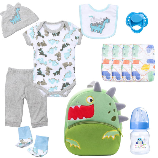 Pedolltree green dinosaur backpack for dolls, a roomy storage for accessories.