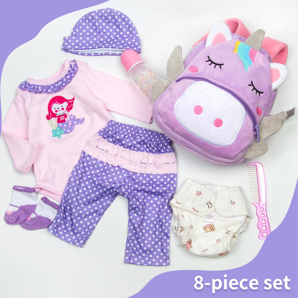 Pedolltree purple dot jumpsuit—quick, cute dressing for 17-22 inch dolls