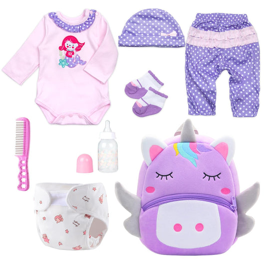 Pedolltree purple unicorn backpack for reborn dolls—easy-accessory storage for on-the-go play