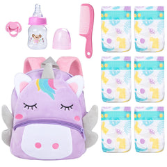 Pedolltree purple unicorn diaper backpack for portable doll care on the go