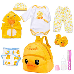 Pedolltree reborn doll with yellow duck backpack, stylish and practical.