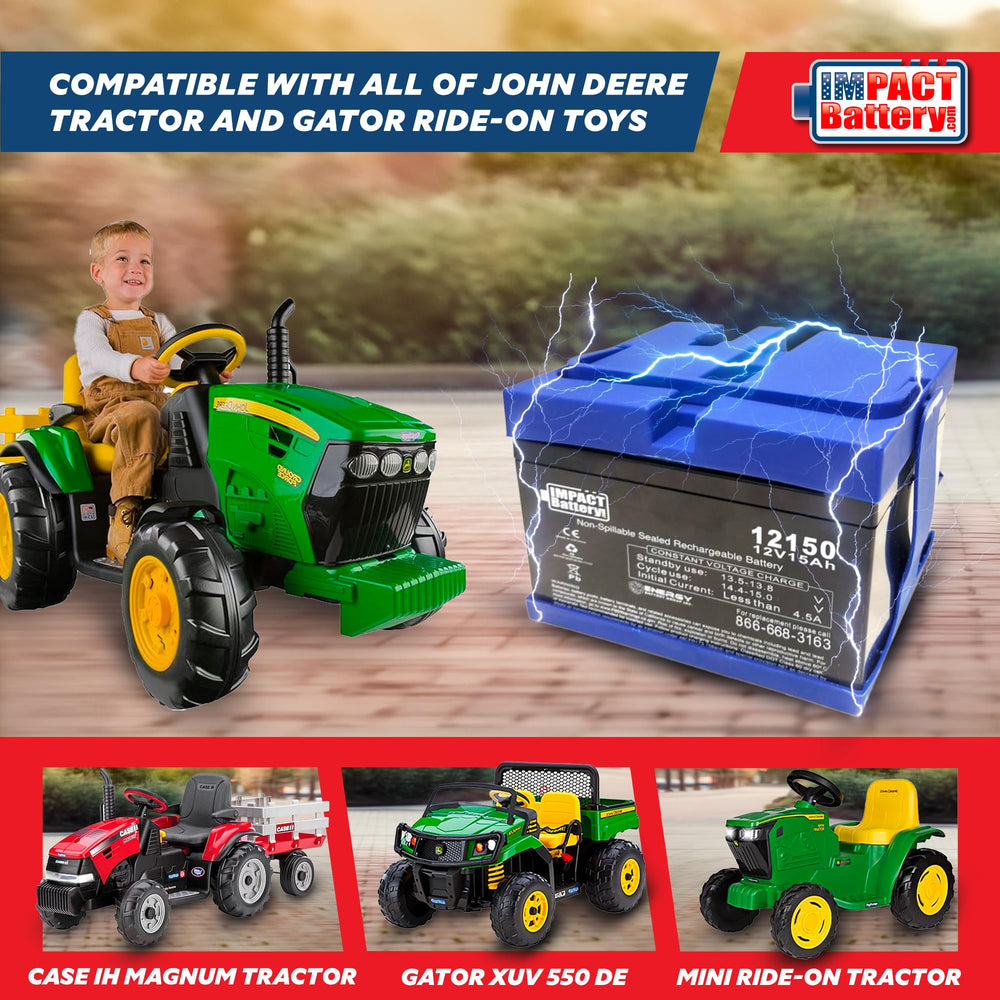 Gator 12V ride-on battery by Impact Battery for longer play sessions.