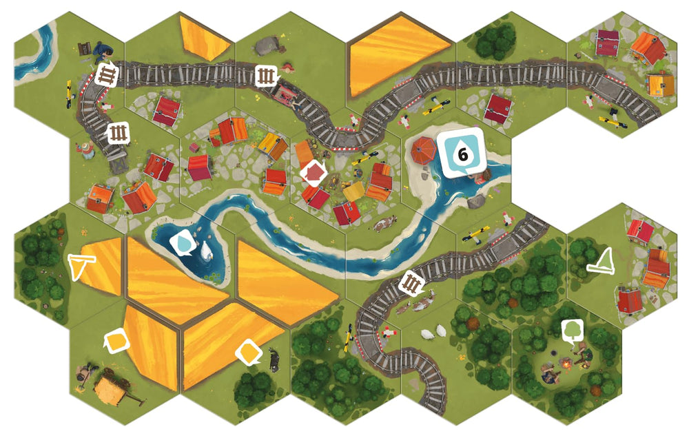Five hidden boxes reveal new components in Dorfromantik.