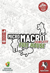 Pegasus Spiele MicroMacro Full House magnifying glass helps players inspect clues with precision.