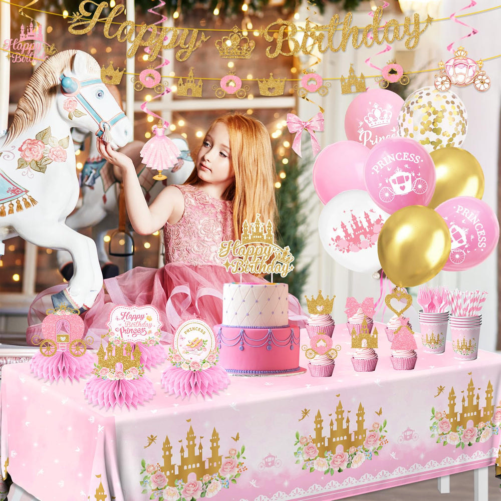 Peghoqu pink princess tablecloth creates a dreamy dessert table backdrop.