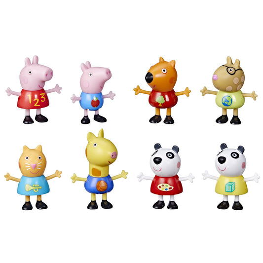 Peppa Pig 8-pack figures in classroom scene for imaginative play.