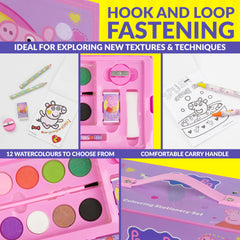 Peppa Pig art case includes washable markers and paints for safe creativity.