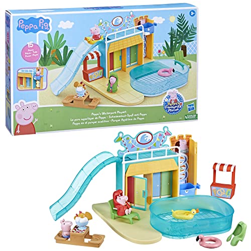 Peppa Pig Waterpark concession table and lounge chair enhance scene-building.