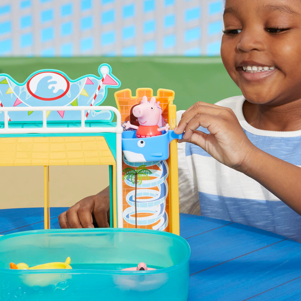 Peppa Pig Waterpark pool deck setting encourages social play and shared role-play.