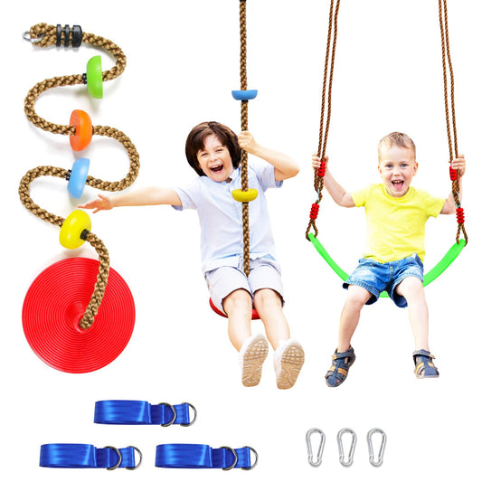 Perantlb tree swing with red disc seat ready for backyard play