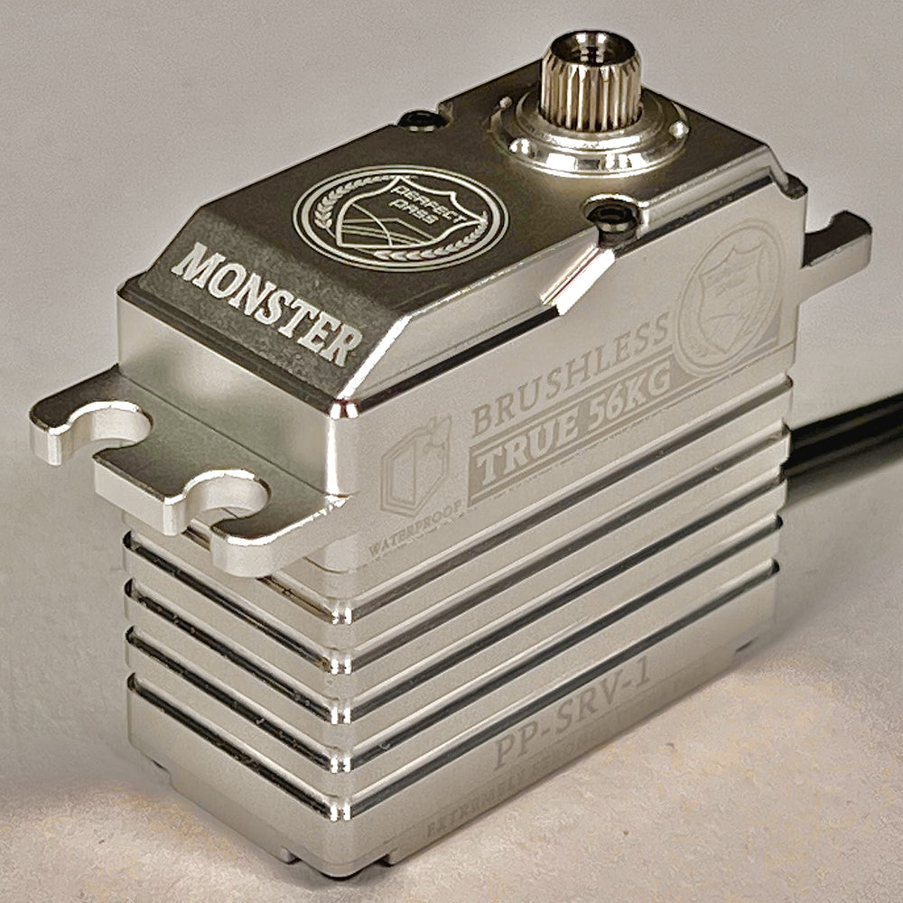Perfect Pass Monster 56kg waterproof brushless servo front view for rugged RC cars