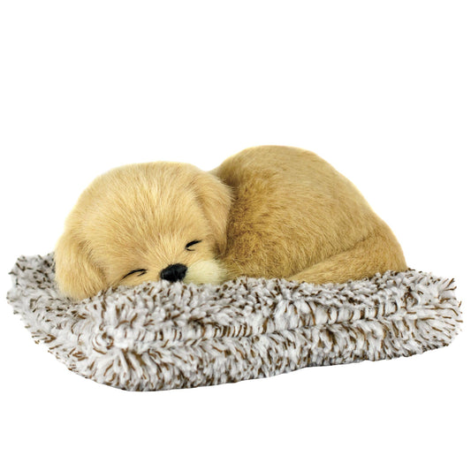 Perfect Petzzz Mini Golden Retriever resting on a cozy bed for cuddling.