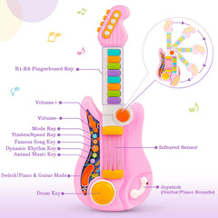 PerKidern guitar with adjustable strap enables portable play.