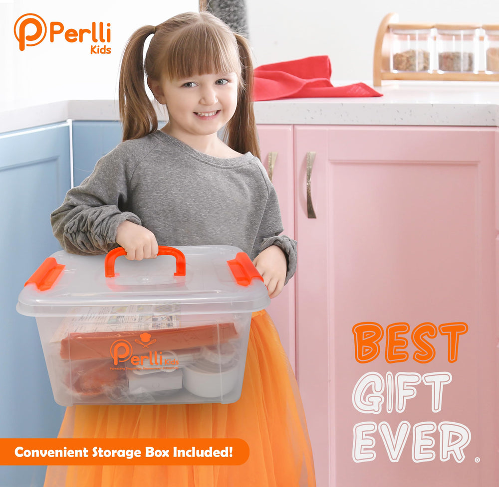 PERLLI Kids Real Cooking Set plastic utensils for small hands.