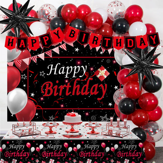 Perpetily 10-inch birthday balloons in red, black, and white for vibrant party decor.