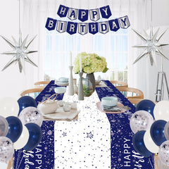 Perpetily blue-silver birthday backdrop cloth, reusable and fade-resistant.