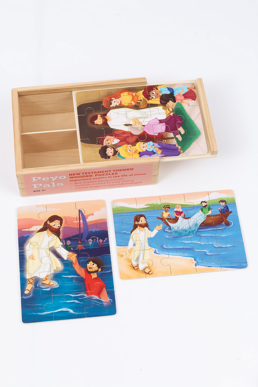 Peyo Pals Bible Puzzles: Jesus Walks on Water captivates young imaginations.