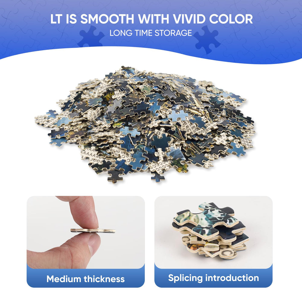 Phinli Lord of the Rings Waterfall Town puzzle pieces in bag for easy transport and sorting.