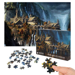 Phinli Lord of the Rings Waterfall Town puzzle poster provides a 1:1 reference for layout.