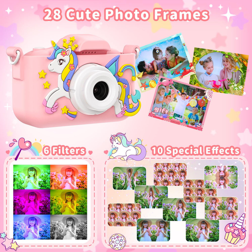 PHNIXGAM Pink Unicorn Kids Camera includes 32GB memory card