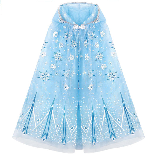PHOGARY Snowflake Princess Cape blue with button closure for easy dress-up