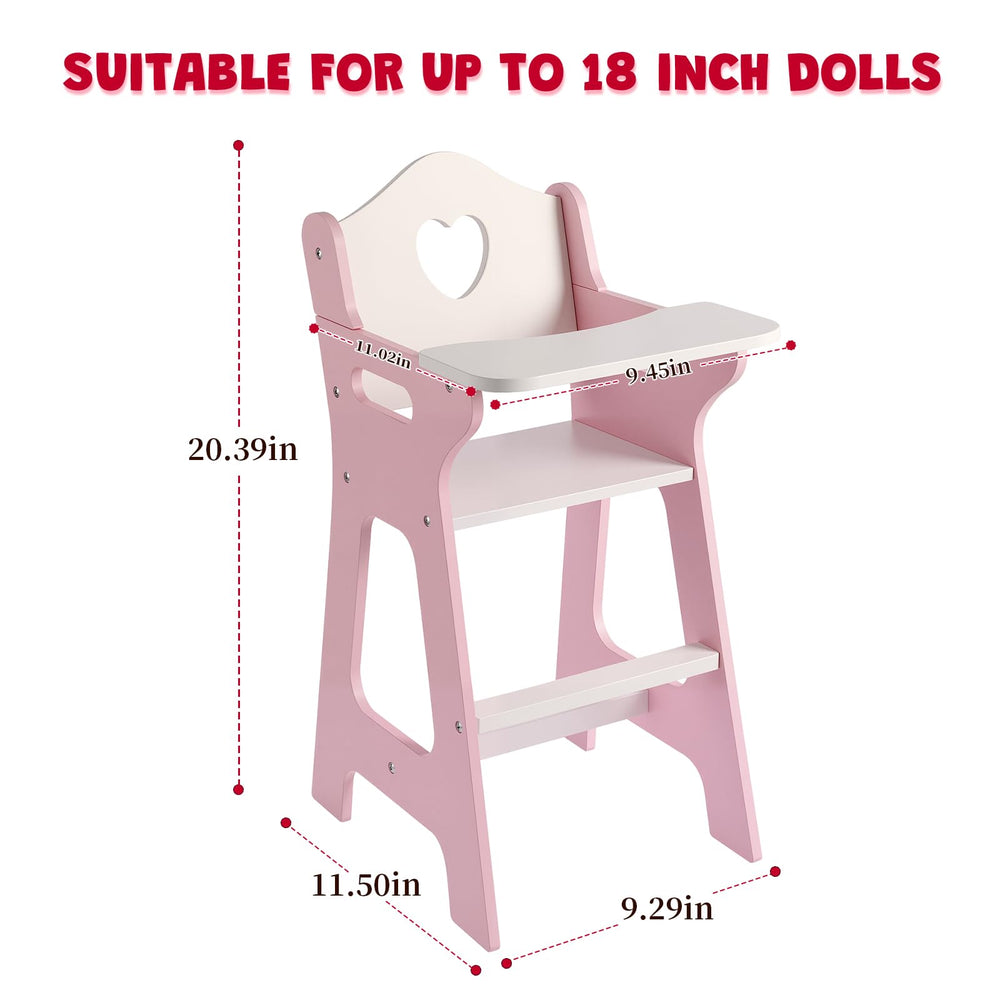 PHOKID doll high chair removable tray for easy role play meals