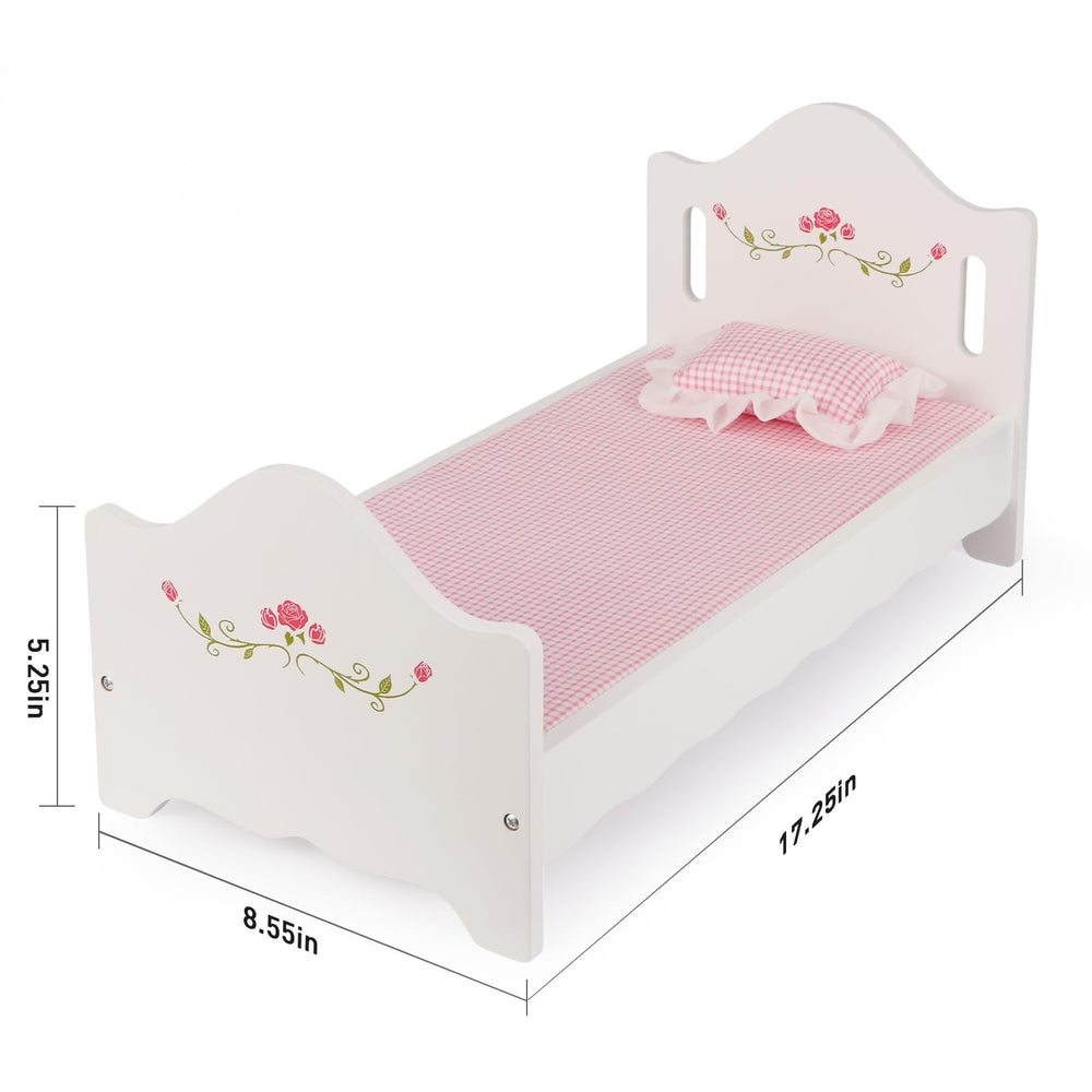 PHOKID rose-pattern frame adds delicate detail to the doll bed.