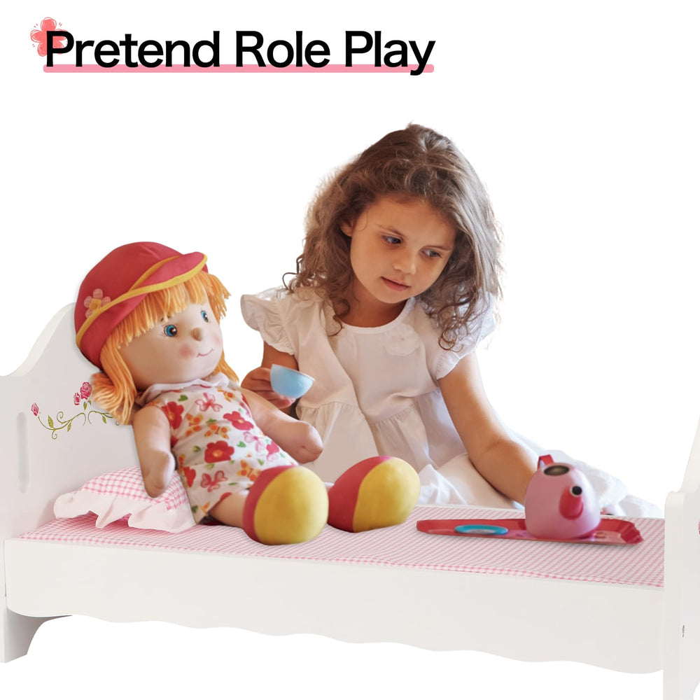 PHOKID ruffled pillow adds soft support for bedtime play.